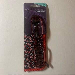 Magnivision red glasses 1.50+ with rose case